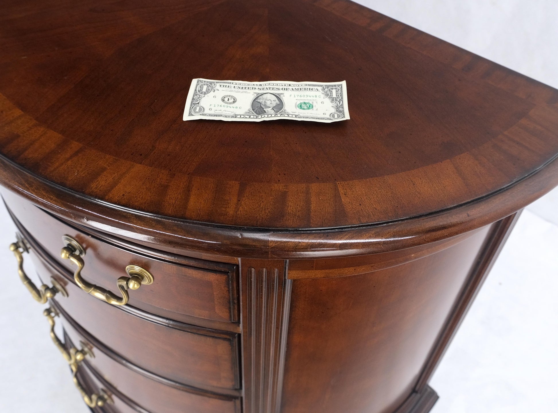 EstablishedLines Pair of 4 Drawer Banded Top Demi Lune Consoles Dressers Brass Drop Pulls MINT!