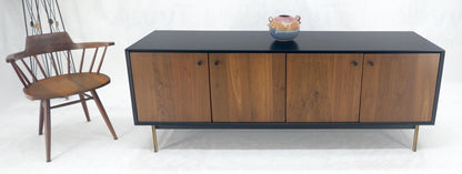 Black Lacquer Walnut Brass Legs 77" Mid Century Modern Long Vintage Credenza