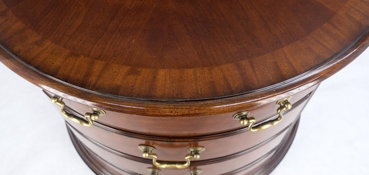 Pair of 4 Drawer Banded Top Demi Lune Consoles Dressers Brass Drop Pulls MINT!