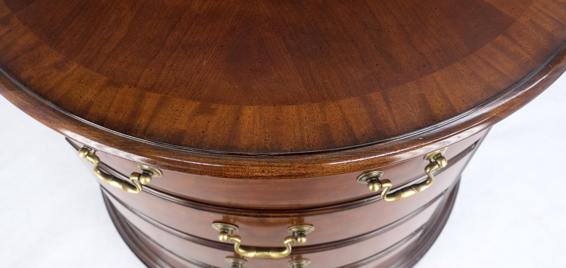 EstablishedLines Pair of 4 Drawer Banded Top Demi Lune Consoles Dressers Brass Drop Pulls MINT!