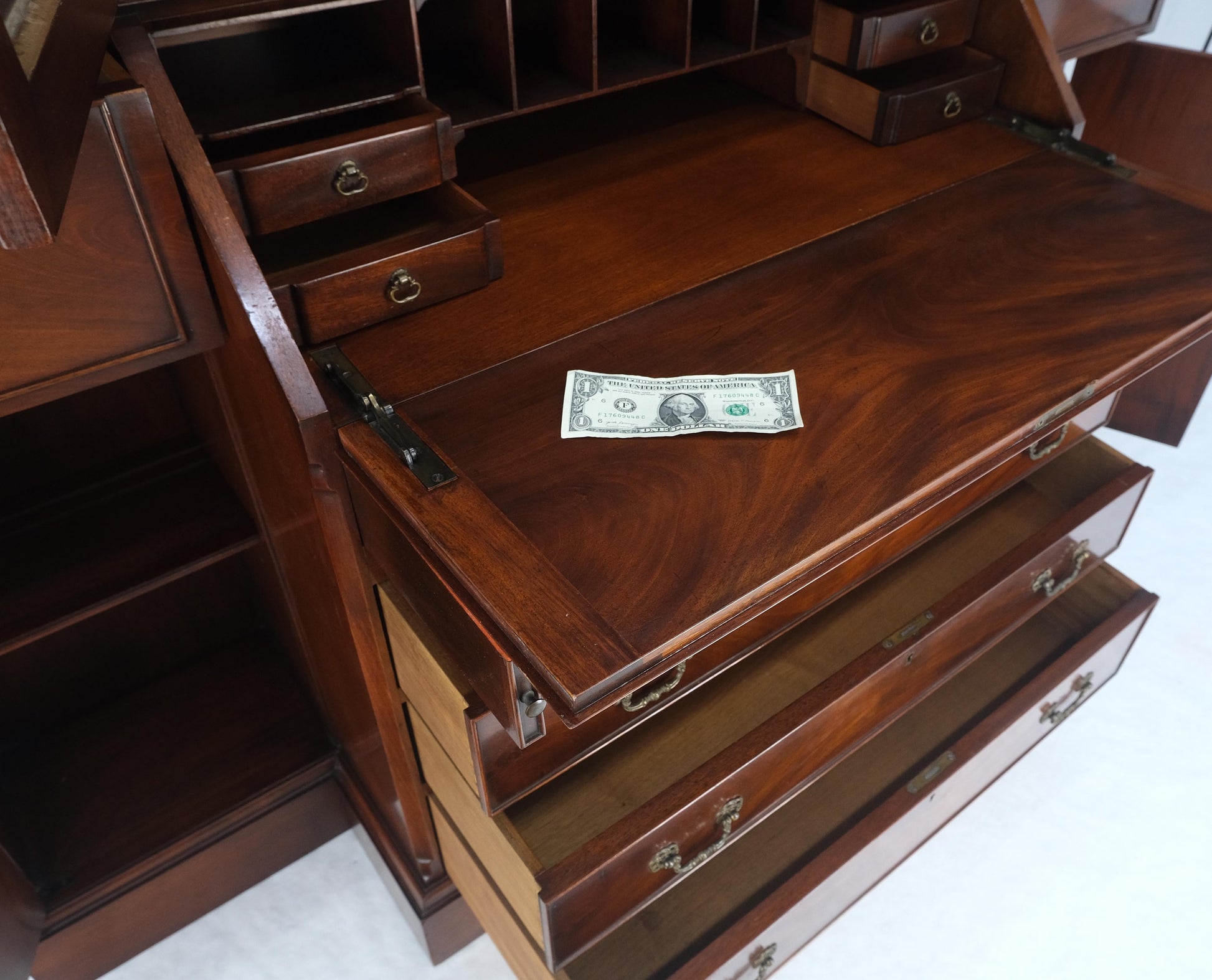 EstablishedLines Crotch Mahogany Individual Glass Pains Door Drop Front Secretary Breakfront MINT