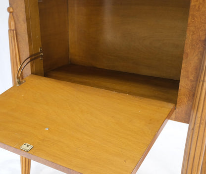 EstablishedLines Art Deco Diamond Inlay Drop Front Burl Wood Stand Side Table Fluted Tapered Leg