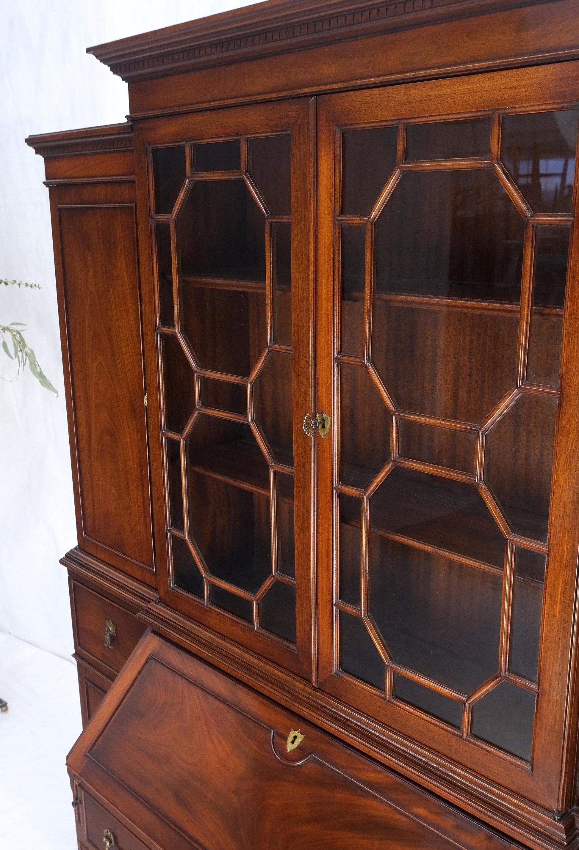 EstablishedLines Crotch Mahogany Individual Glass Pains Door Drop Front Secretary Breakfront MINT