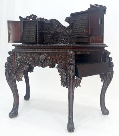 EstablishedLines Very Fine Heavily Carved Solid Mahogany Japanese Curved Desk Multiple Drawers