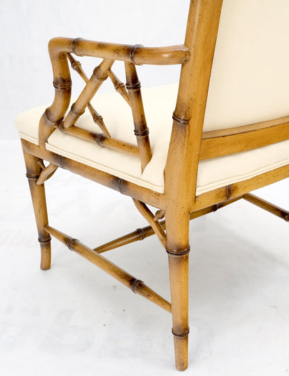 EstablishedLines Pair Faux Bamboo New Virgin Wool Upholstery Lounge Arm Fire Side Chairs MINT!