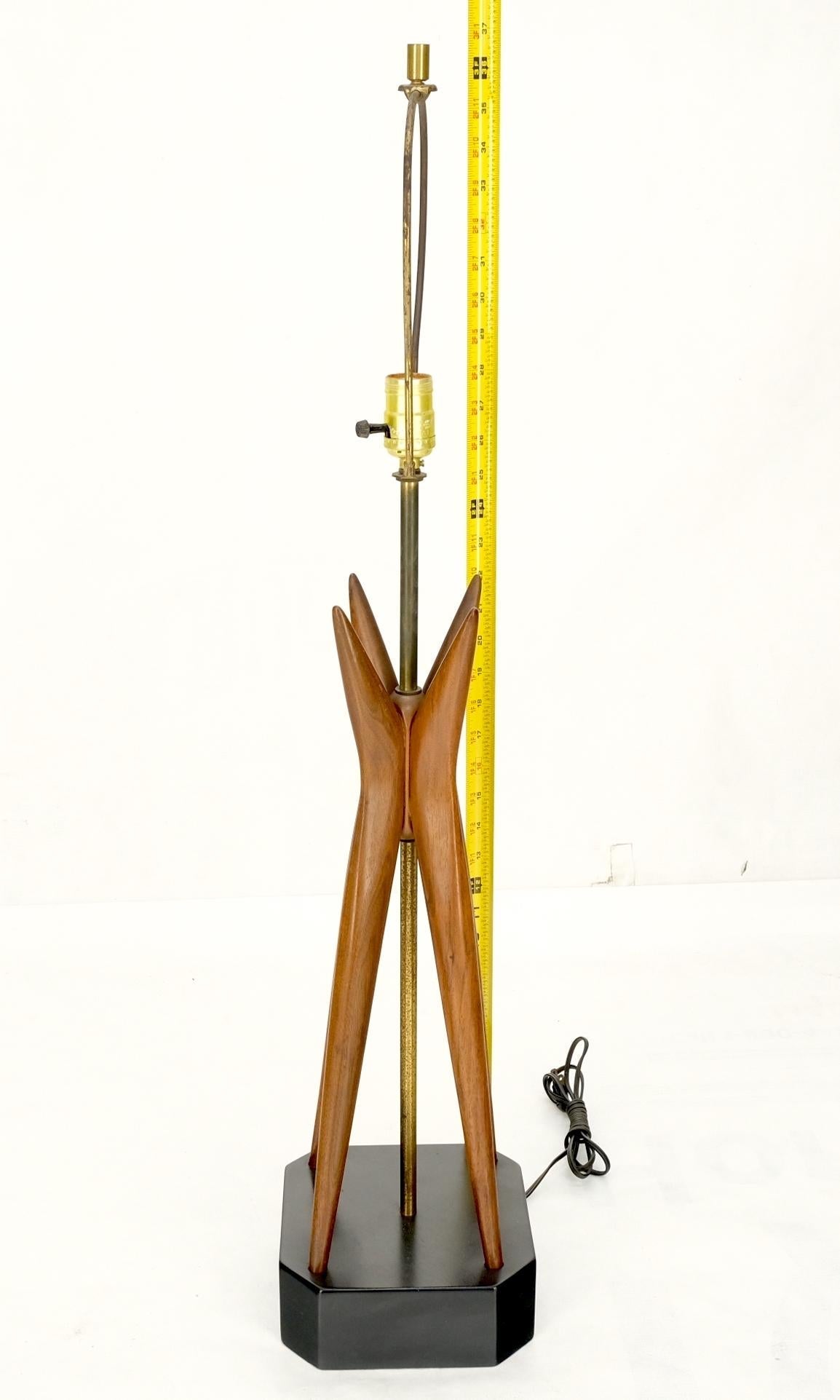 EstablishedLines Pair Carved Oiled Walnut Star Bursting Sputnik Shape Bases Table Lamps Mint!