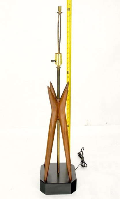 EstablishedLines Pair Carved Oiled Walnut Star Bursting Sputnik Shape Bases Table Lamps Mint!