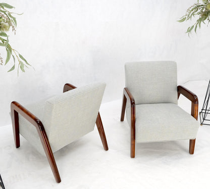 EstablishedLines Pair New Linen Upholstery Heavy Solid Maple Frames American Lounge Chairs Mint!