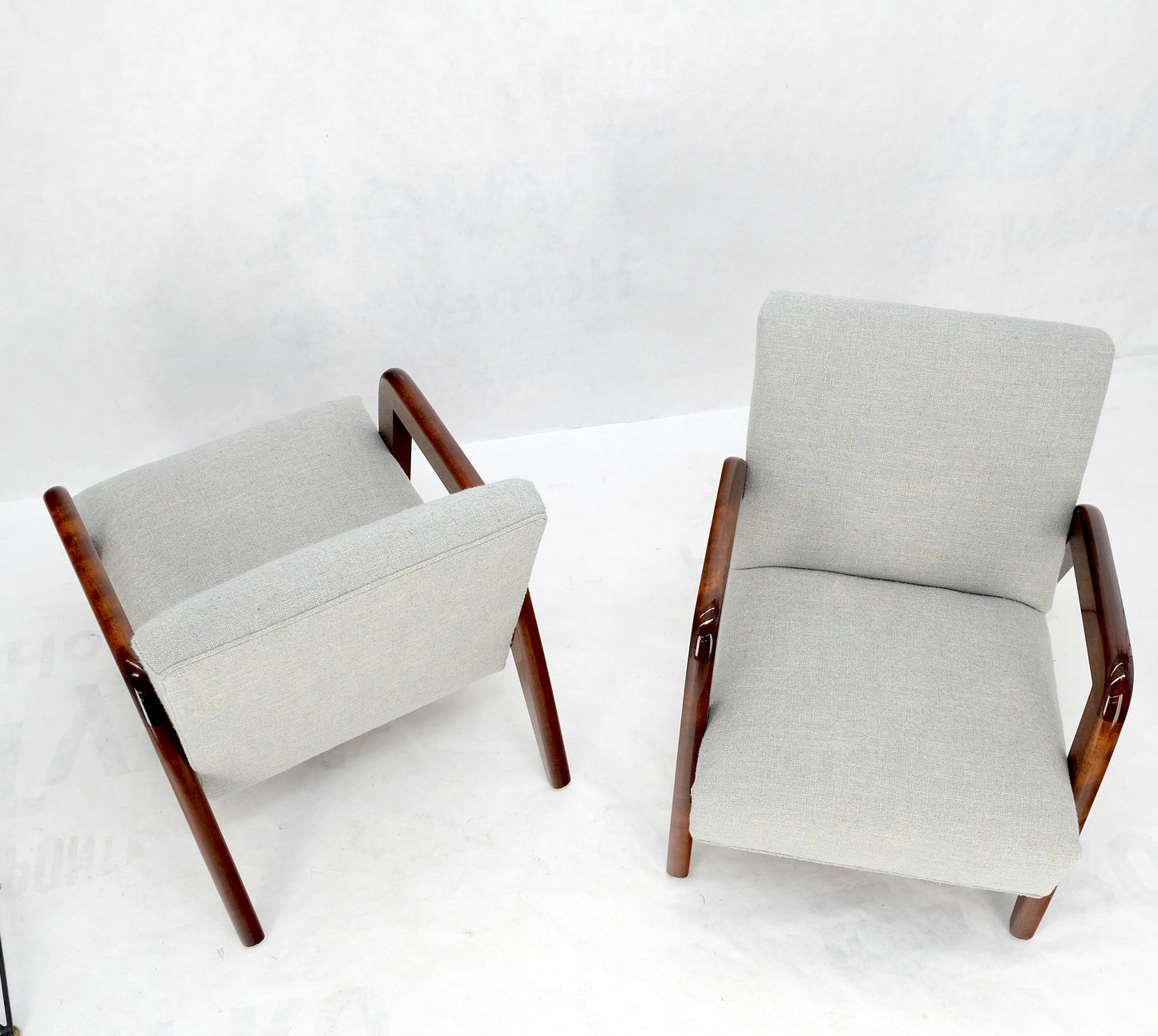 EstablishedLines Pair New Linen Upholstery Heavy Solid Maple Frames American Lounge Chairs Mint!