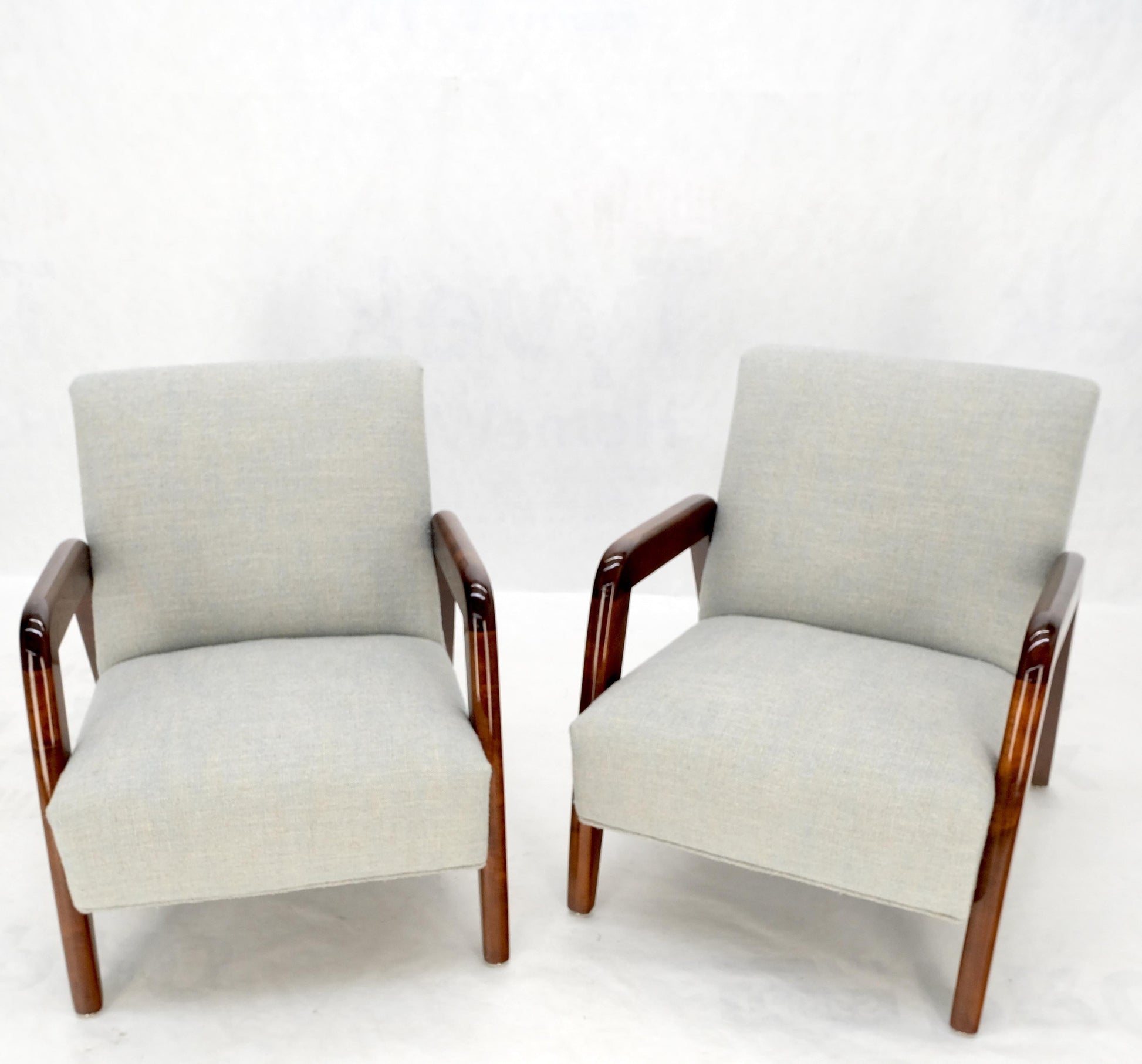 EstablishedLines Pair New Linen Upholstery Heavy Solid Maple Frames American Lounge Chairs Mint!