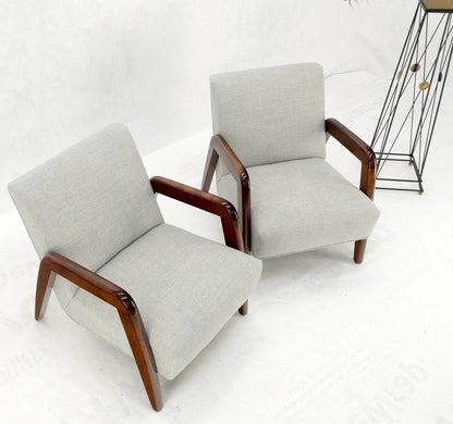 EstablishedLines Pair New Linen Upholstery Heavy Solid Maple Frames American Lounge Chairs Mint!