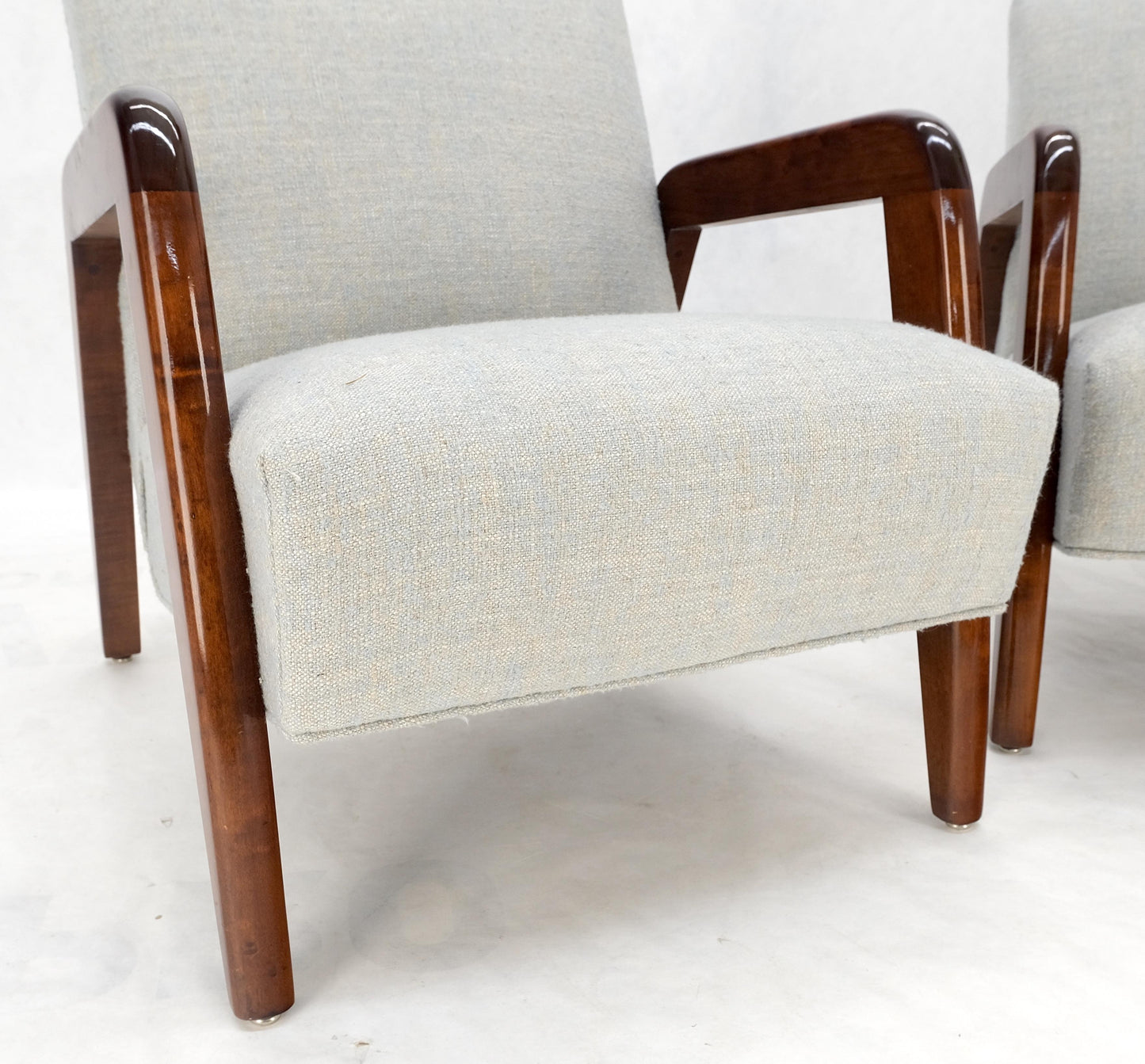 EstablishedLines Pair New Linen Upholstery Heavy Solid Maple Frames American Lounge Chairs Mint!
