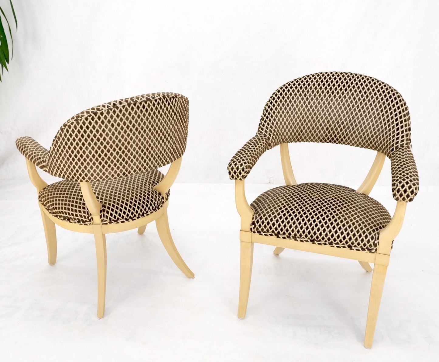 EstablishedLines Pair Dimond Pattern Velvet Upholstery Barrel Shape Back Fireside Armchairs MINT!