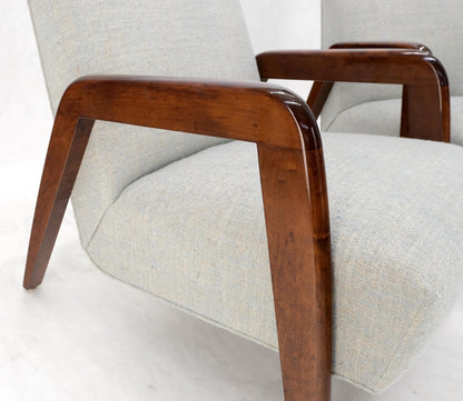 EstablishedLines Pair New Linen Upholstery Heavy Solid Maple Frames American Lounge Chairs Mint!