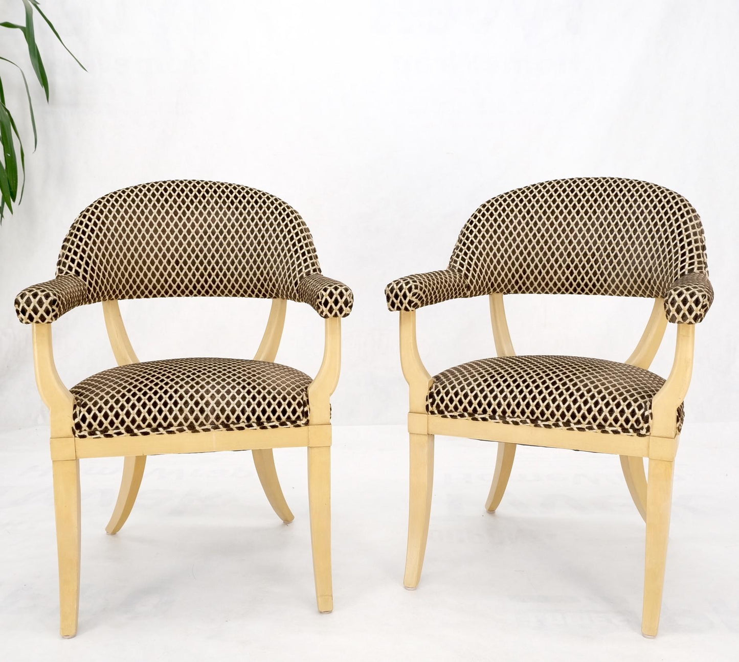 EstablishedLines Pair Dimond Pattern Velvet Upholstery Barrel Shape Back Fireside Armchairs MINT!
