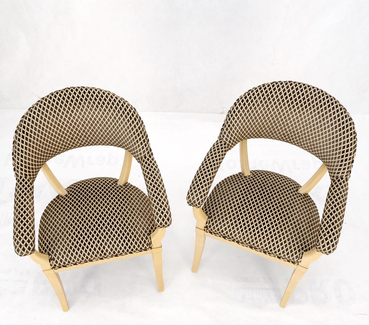 EstablishedLines Pair Dimond Pattern Velvet Upholstery Barrel Shape Back Fireside Armchairs MINT!