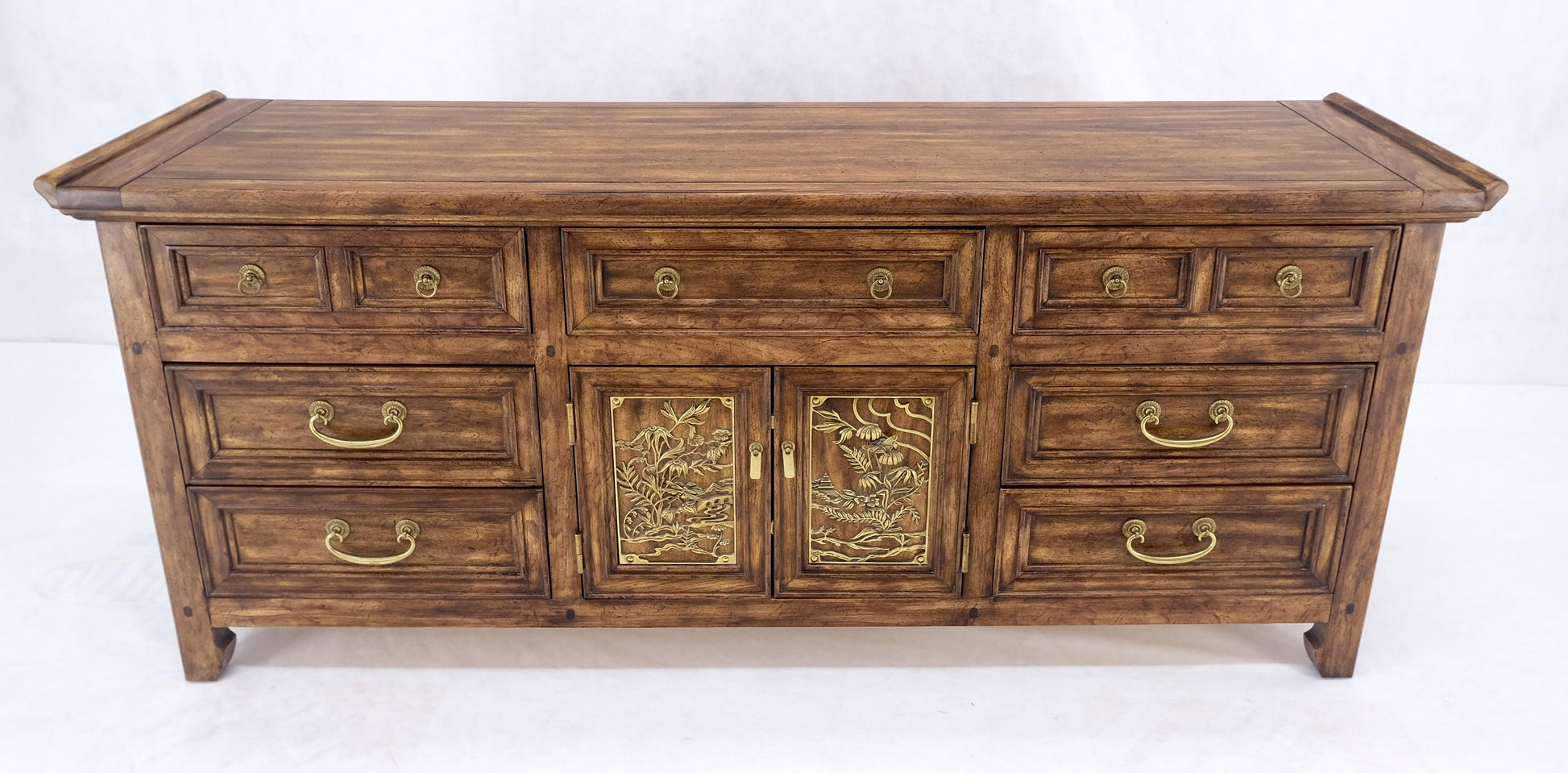EstablishedLines 9 Drawers Two Decorative Doors Solid Brass Buckle Drop Pull Rolled Edges Dresser