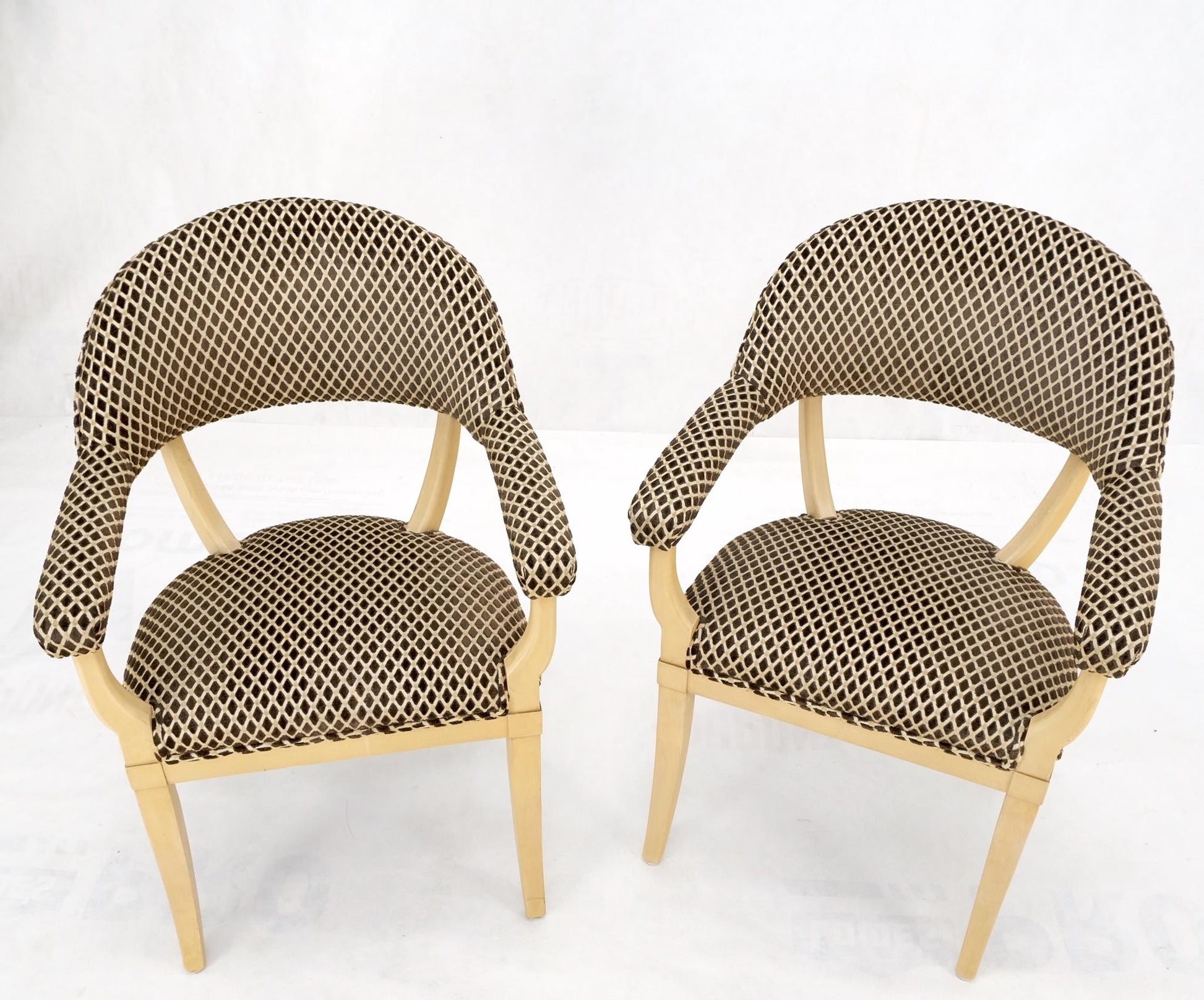 EstablishedLines Pair Dimond Pattern Velvet Upholstery Barrel Shape Back Fireside Armchairs MINT!