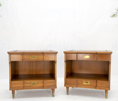 EstablishedLines Pair Widdicomb Campaign Style Solid Cherry Brass Pulls Night Stands Tables MINT!