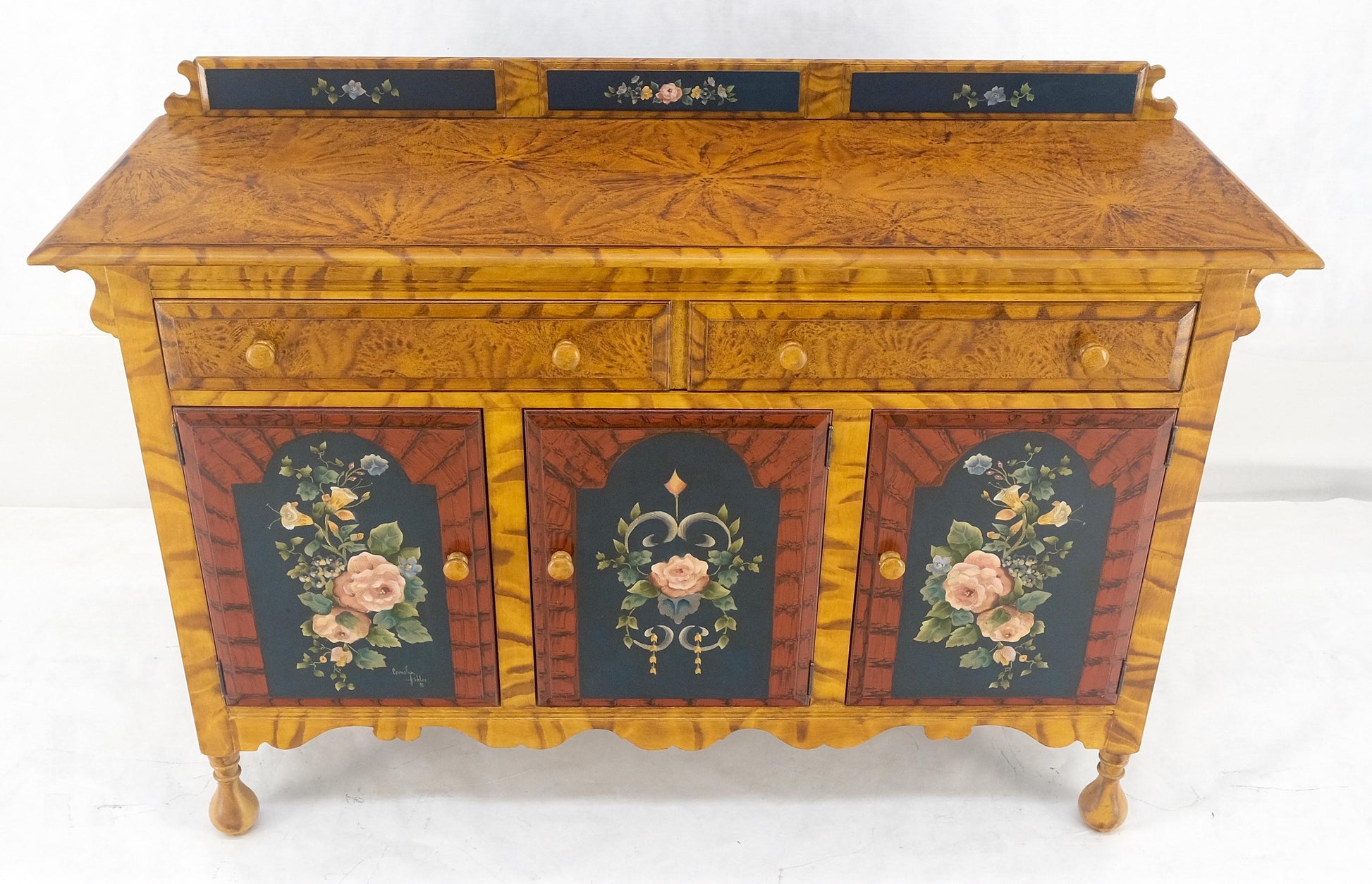 EstablishedLines Paint Decorated Faux Finish Backsplash 3 Doors 1 Drawer Sideboards Onion Legs