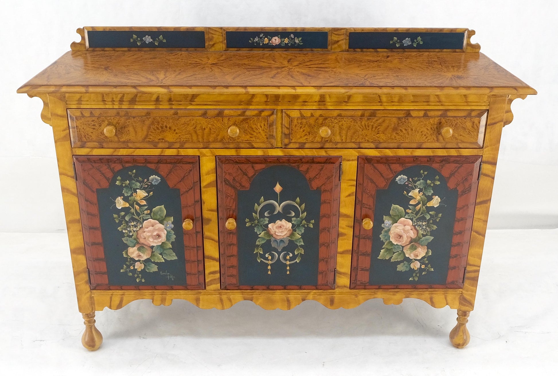 EstablishedLines Paint Decorated Faux Finish Backsplash 3 Doors 1 Drawer Sideboards Onion Legs