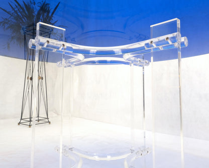 Large Oval Blue Azul  Purple Beveled 3/4" Glass Top Dining Table on Lucite Base