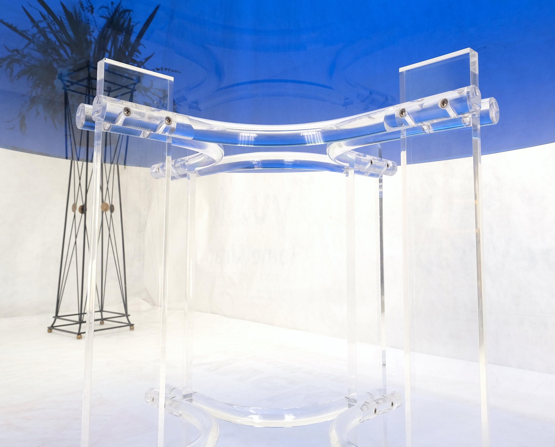 EstablishedLines Large Oval Blue Azul  Purple Beveled 3/4" Glass Top Dining Table on Lucite Base