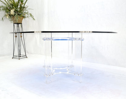 Large Oval Blue Azul  Purple Beveled 3/4" Glass Top Dining Table on Lucite Base