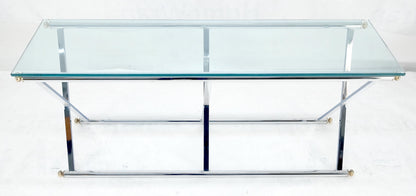 EstablishedLines Chrome X Base Glass Top 67" Long Console Sofa Table Mid Century Modern c1970s