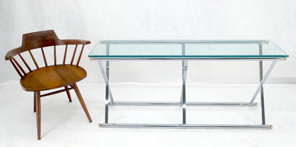 EstablishedLines Chrome X Base Glass Top 67" Long Console Sofa Table Mid Century Modern c1970s