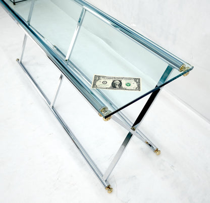 EstablishedLines Chrome X Base Glass Top 67" Long Console Sofa Table Mid Century Modern c1970s
