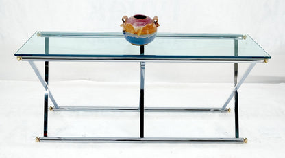 EstablishedLines Chrome X Base Glass Top 67" Long Console Sofa Table Mid Century Modern c1970s