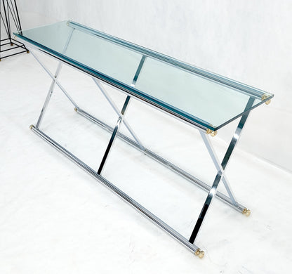 EstablishedLines Chrome X Base Glass Top 67" Long Console Sofa Table Mid Century Modern c1970s