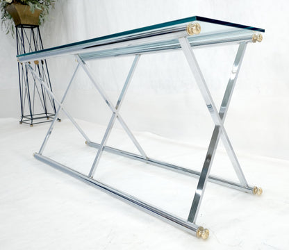 EstablishedLines Chrome X Base Glass Top 67" Long Console Sofa Table Mid Century Modern c1970s
