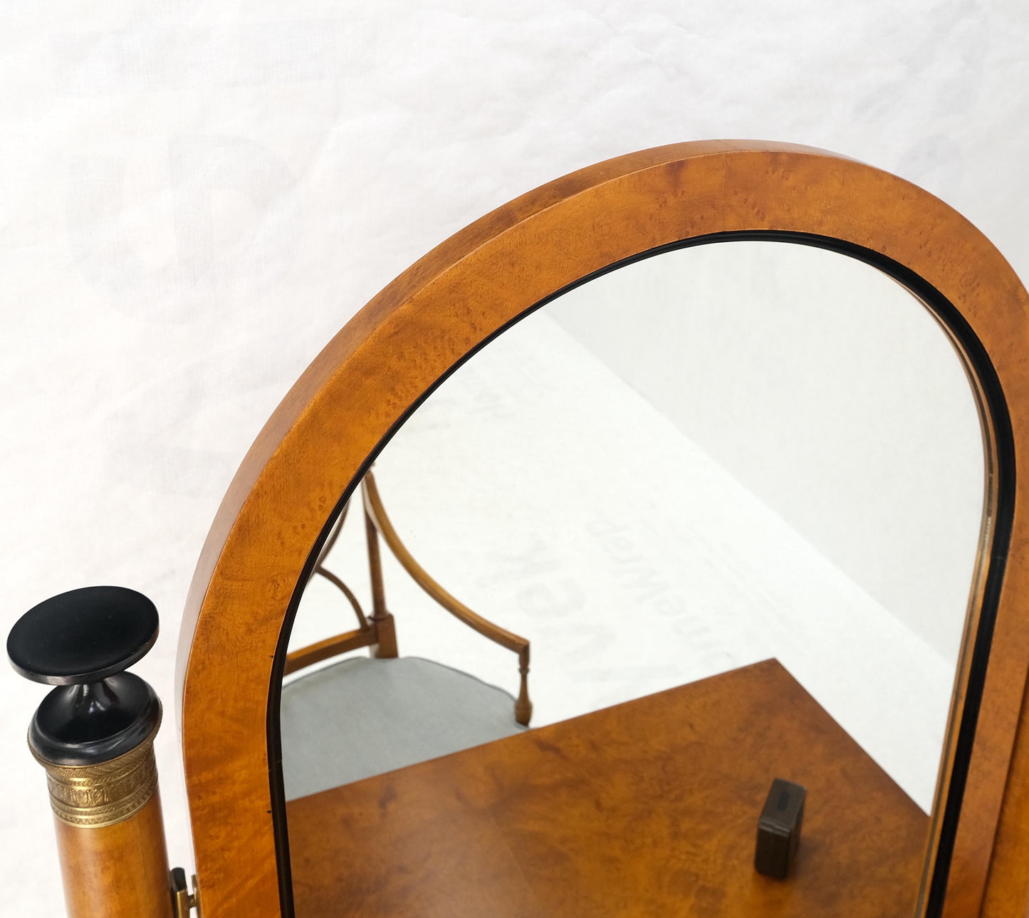 Burl Wood Biedermeier Dressing Table Mirror Matching Chair Cane Seat Mint!