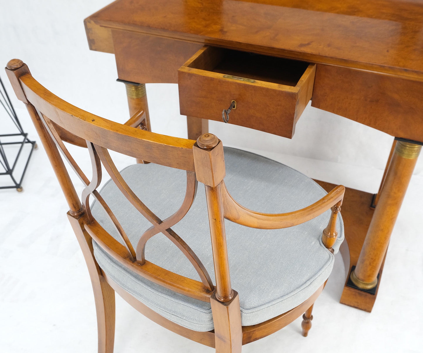 Burl Wood Biedermeier Dressing Table Mirror Matching Chair Cane Seat Mint!
