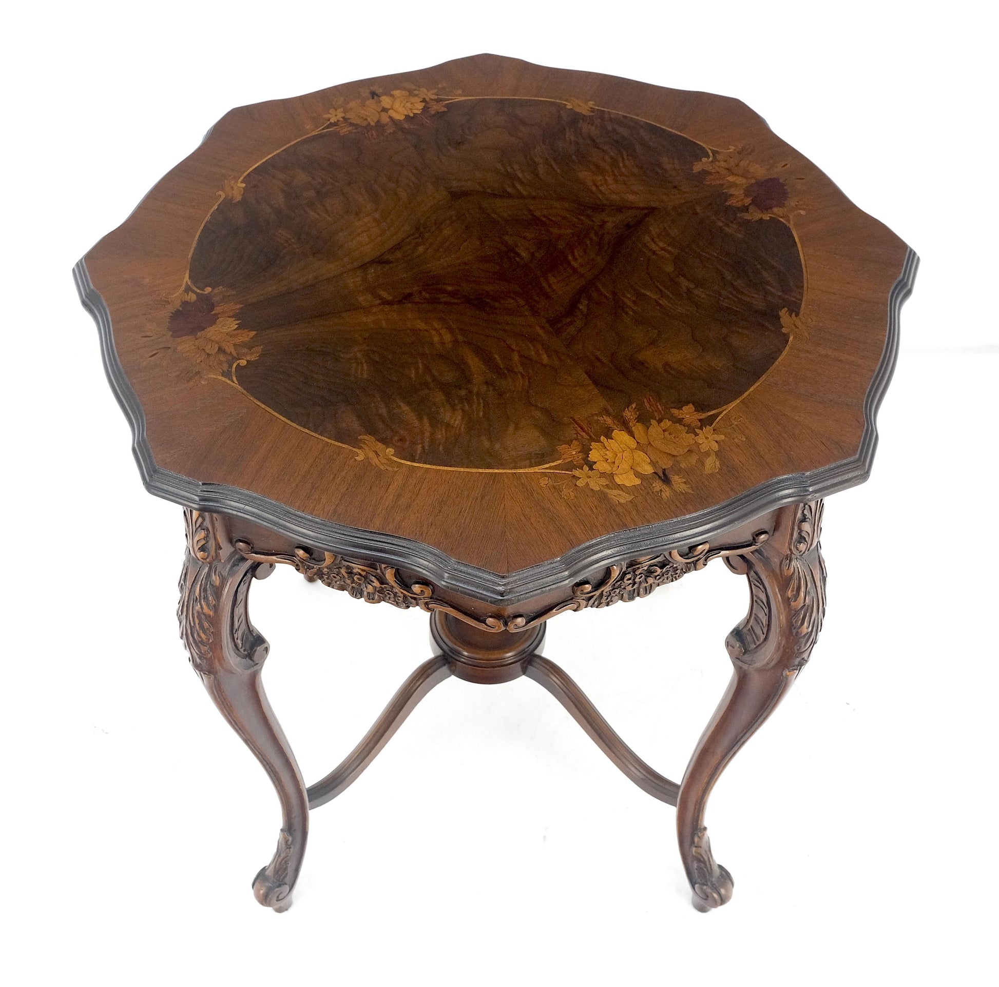 EstablishedLines Fine Carved Octagon Shape Inlayed Walnut Top Side End Lamp Table Stand MINT