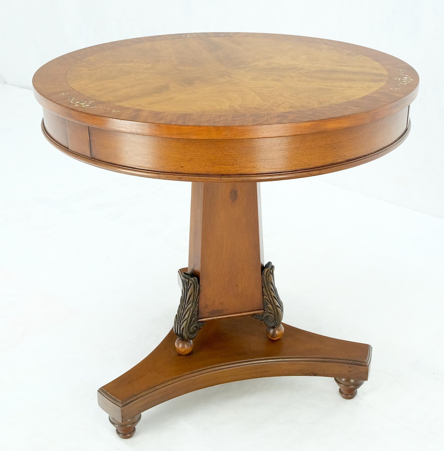 EstablishedLines Deco Banded Mahogany Mother of Pearl Inlay Round Lamp Center Gueridon Table MINT