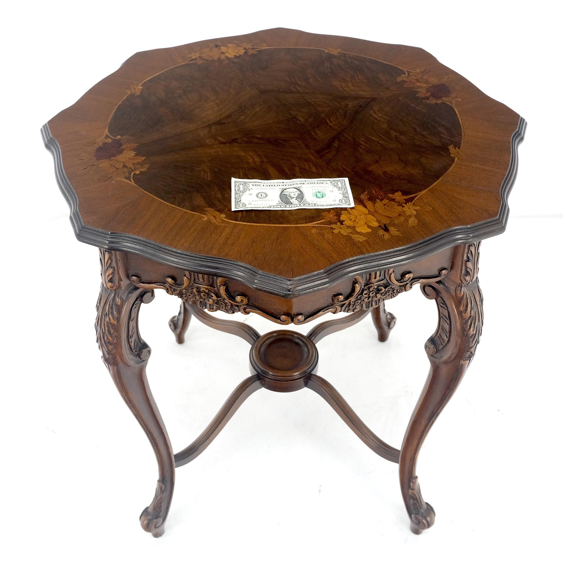 EstablishedLines Fine Carved Octagon Shape Inlayed Walnut Top Side End Lamp Table Stand MINT