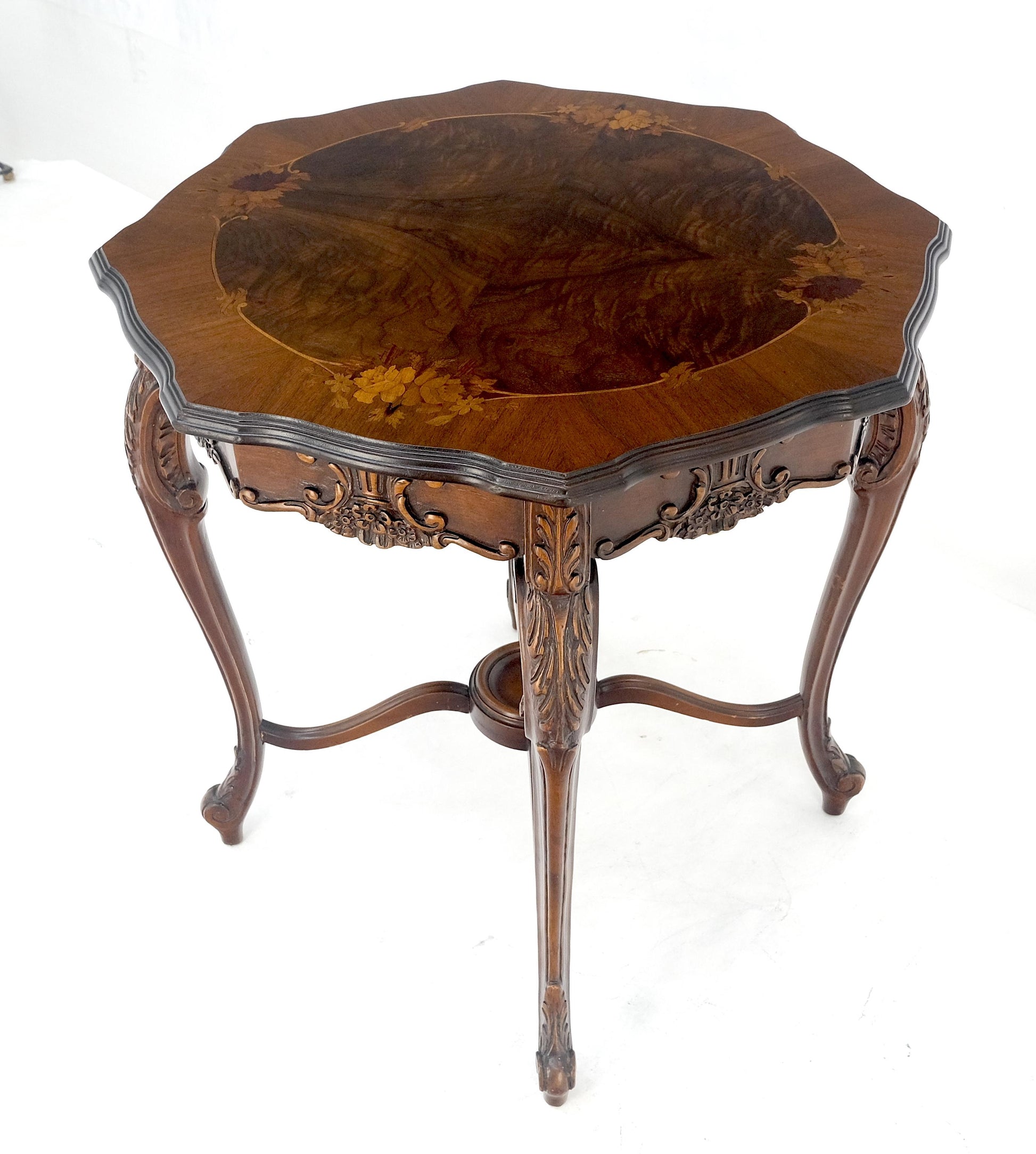 EstablishedLines Fine Carved Octagon Shape Inlayed Walnut Top Side End Lamp Table Stand MINT