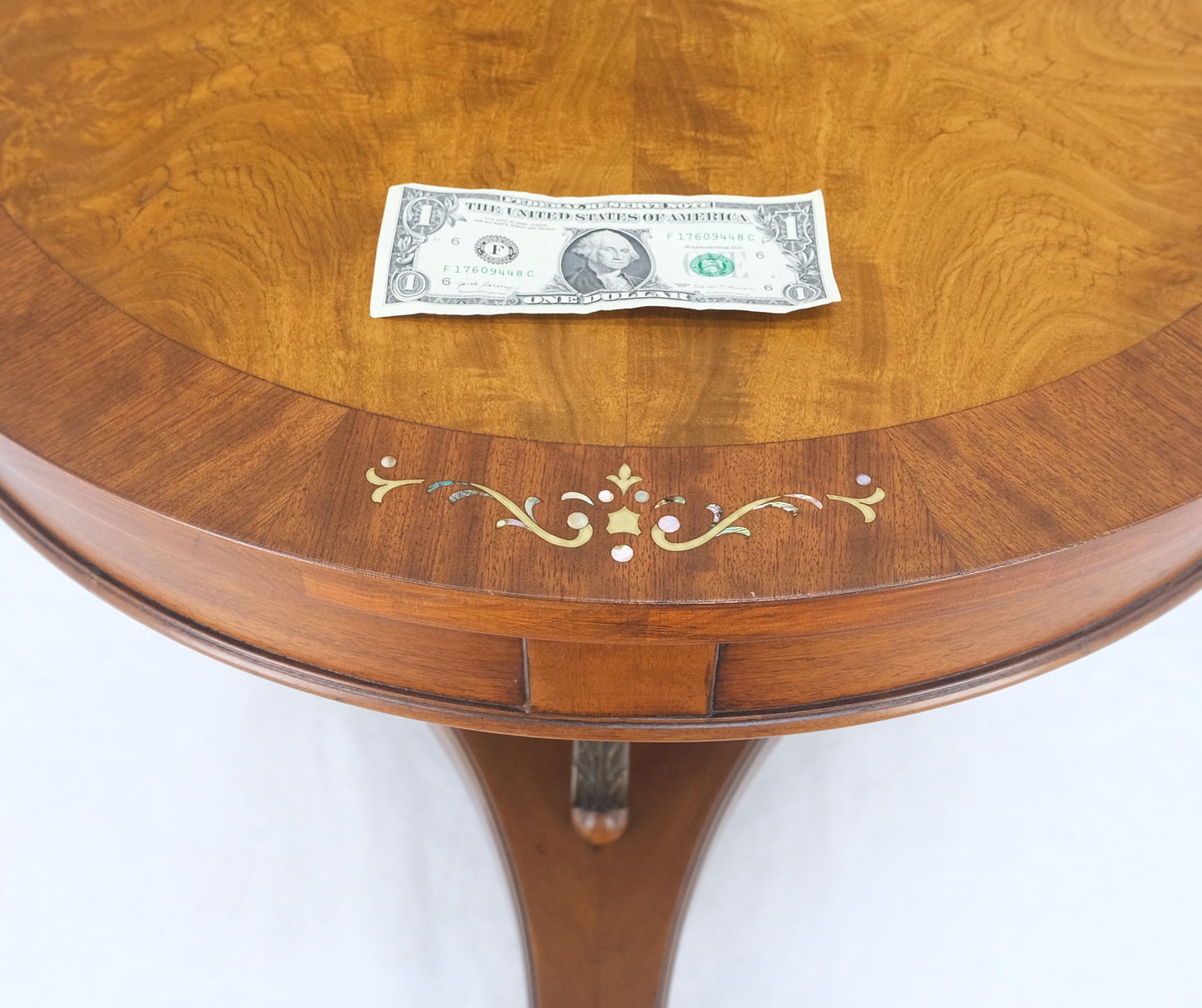 EstablishedLines Deco Banded Mahogany Mother of Pearl Inlay Round Lamp Center Gueridon Table MINT