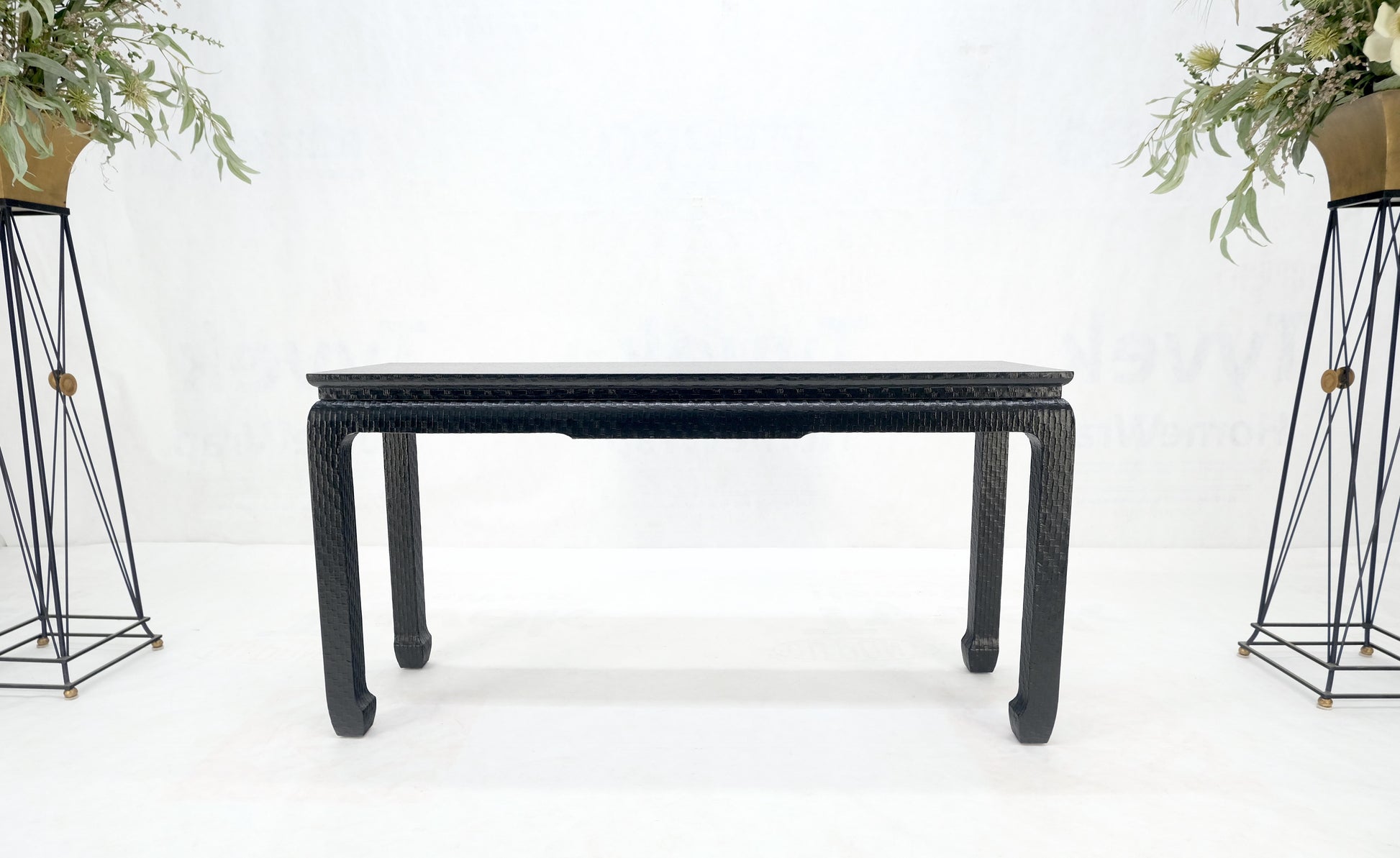 EstablishedLines Baker Mid Century Oriental Asian Black Lacquer Cloth Wrapped Console Table MINT!