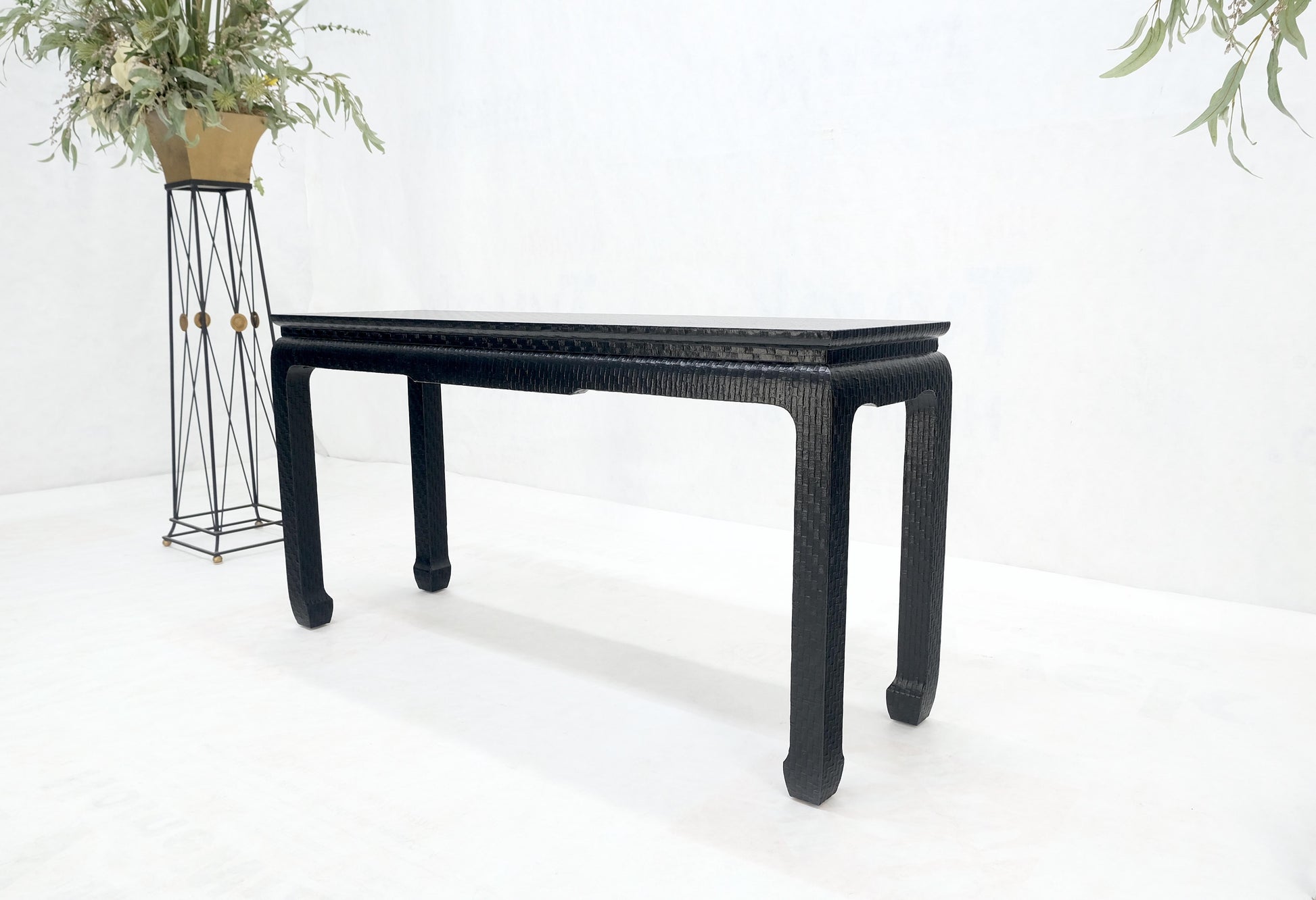 EstablishedLines Baker Mid Century Oriental Asian Black Lacquer Cloth Wrapped Console Table MINT!