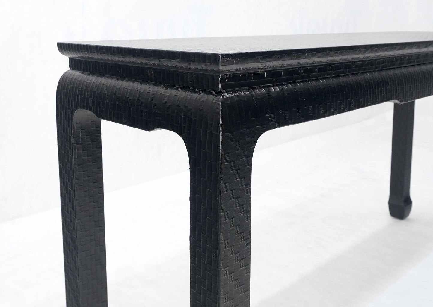 Baker Mid Century Oriental Asian Black Lacquer Cloth Wrapped Console Table MINT!