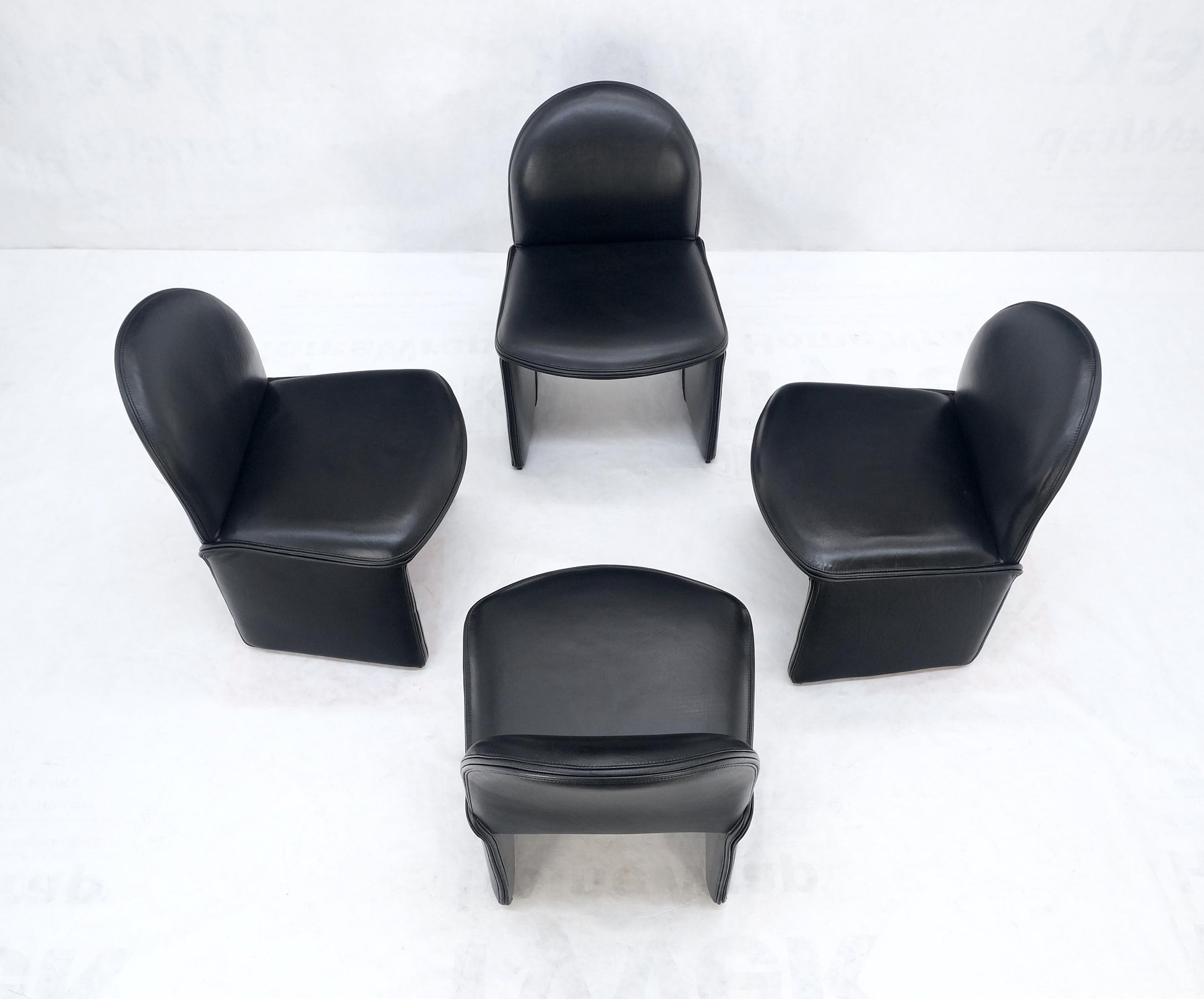 EstablishedLines Set 4 Italian Mid Century Modern Black Leather Dining Chairs Bellini Style MINT!