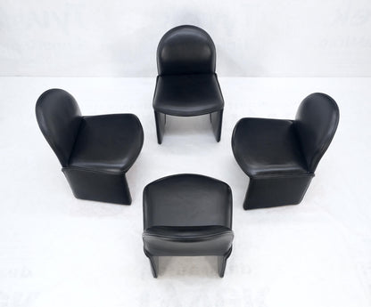 EstablishedLines Set 4 Italian Mid Century Modern Black Leather Dining Chairs Bellini Style MINT!