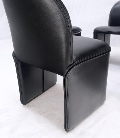 EstablishedLines Set 4 Italian Mid Century Modern Black Leather Dining Chairs Bellini Style MINT!