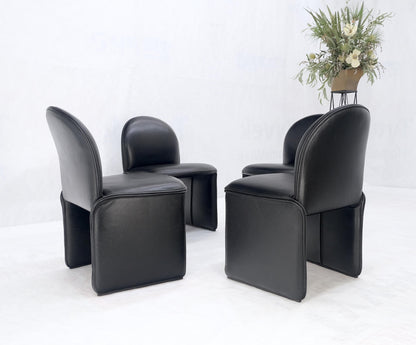 EstablishedLines Set 4 Italian Mid Century Modern Black Leather Dining Chairs Bellini Style MINT!
