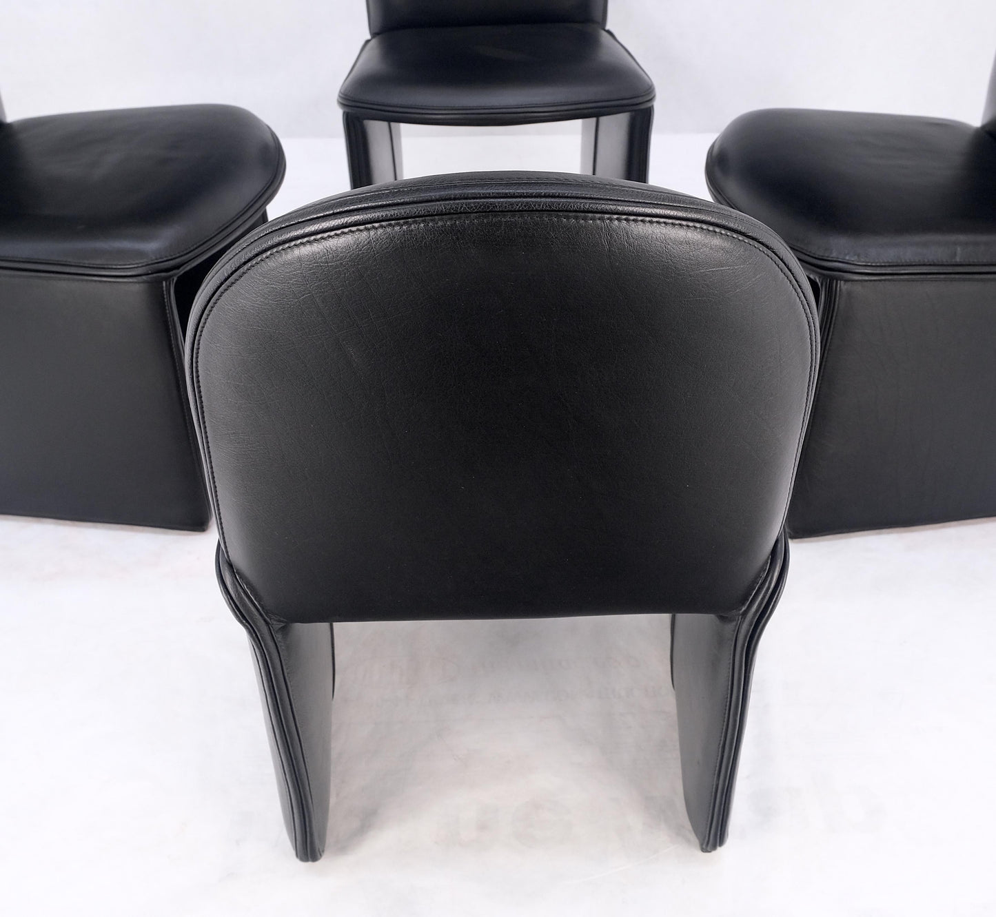 EstablishedLines Set 4 Italian Mid Century Modern Black Leather Dining Chairs Bellini Style MINT!