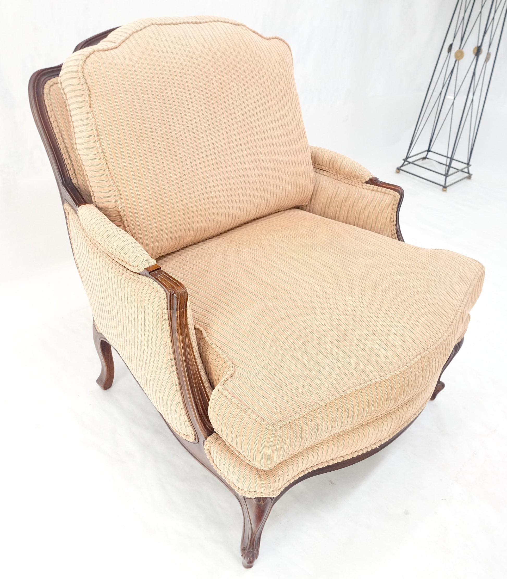 Wide Carved Walnut Frame Vintage  French Arm Chair w/ Matching Ottoman Chaise